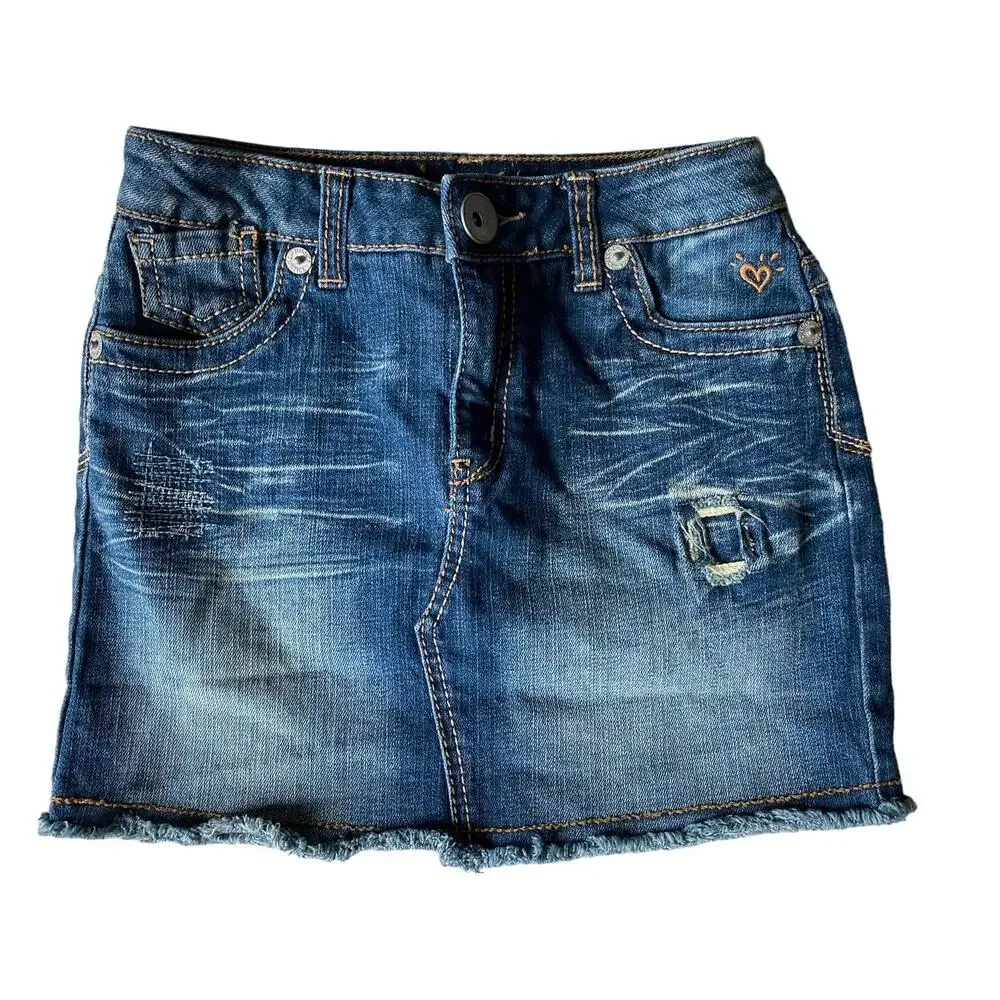 Justice Blue Denim Distressed Skort Size 12S Cotton Spandex